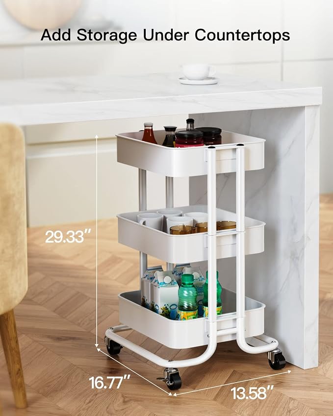 Pipishell 3 Tier Metal Rolling Utility Cart, Heavy-Duty Storage Rolling Cart - Image 7