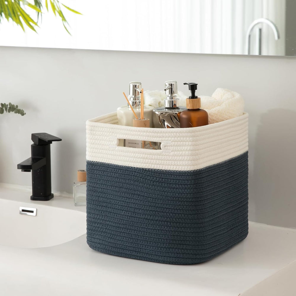 OIAHOMY Storage Cubes 11 Inch Storage Bins 3-Pack Square Baskets Blue