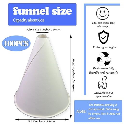 100 Pcs Paper funnels for Motor Oil 6oz Disposable Engine Oil Funnels Paper - Image 3