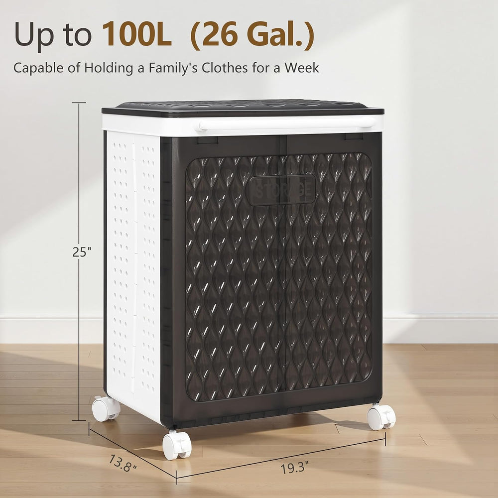 VECELO Rolling Laundry Hamper with Wheels and Lid, Foldable Plastic Laundry B...