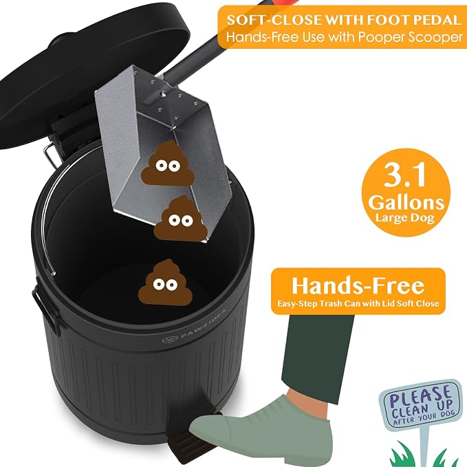 PAWZIDEA Dog Poop Trash Can Outside Odor Control, 3.1 Gallon Outdoor Trash Can - Image 6
