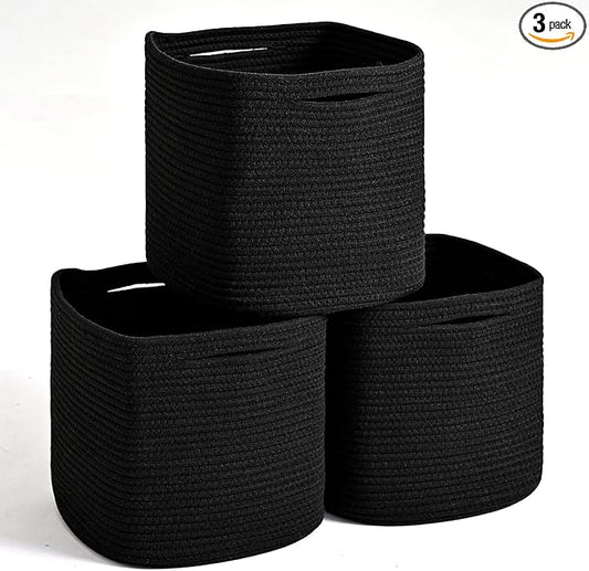 11 Inch Cube Storage Bins, Storage Cube Organizer Bins, Woven Cotton Rope Basket by ICERZCZ