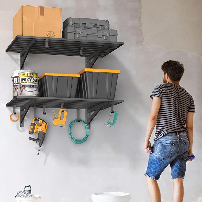 2-Pack 2x3ft Garage Shelving Wall Mounted, 400LB Capacity - Image 2
