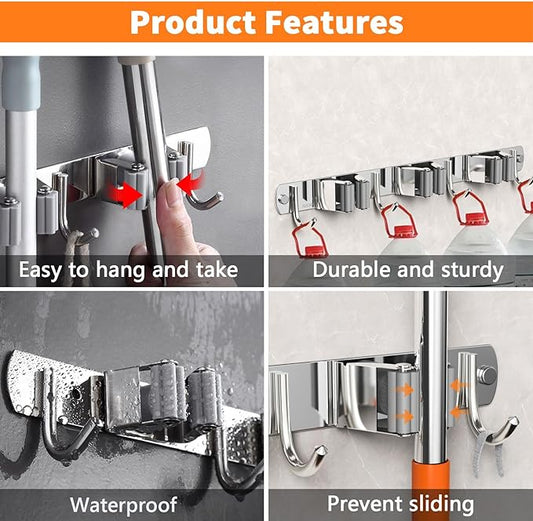 Broom and Mop Organizer Wall Hanging, Upgraded Mop and Broom Holder Wall Mount - Image 2