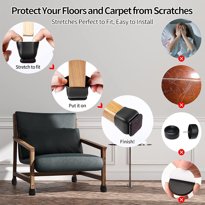 Ezprotekt 24 Pcs Square Silicone Chair Leg Floor Protectors - Image 3