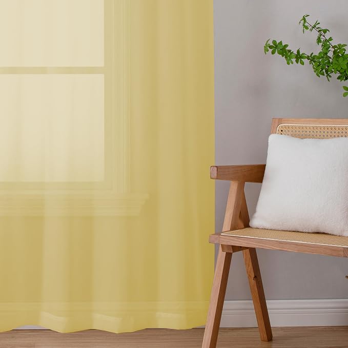 Chyhomenyc Yellow Sheer Curtains 72 Inch Length 2 Panels, Light Filtering Soft - Image 8