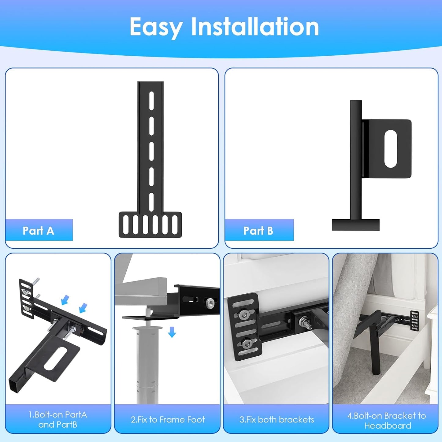 Fohil Headboard Brackets for Metal Bed Frame, 2 Pack Adjustable Headboard Brackets with Footboard Extension Kit Black Universal Headboard Bracket Kit Fit Twin Full Queen King
