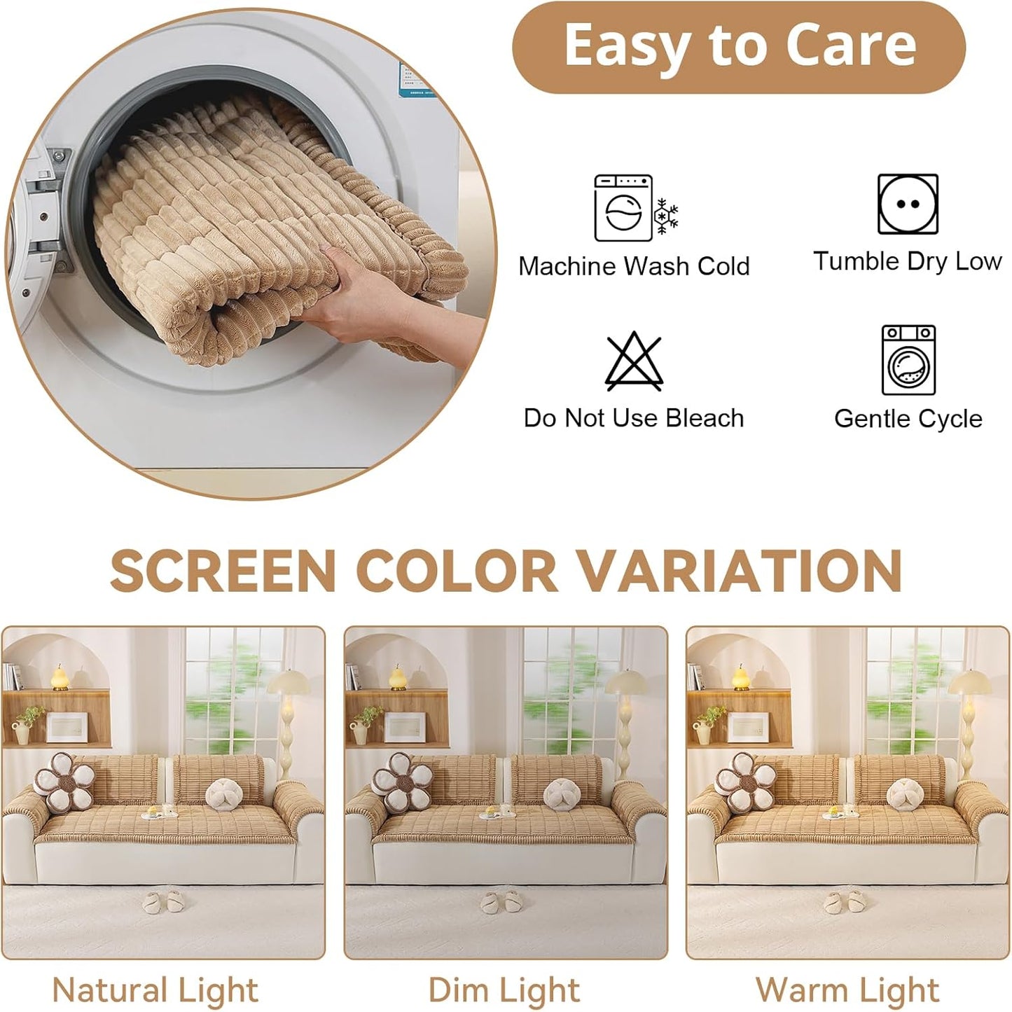 OstepDecor Couch Cover for Dogs, Washable Non Slip Sofa Cover for Pets, Soft Couch Covers for Sofa, Loveseat and Sectional, Furniture Protector Against Pet Hair & Scratches (20" x 24", Khaki)