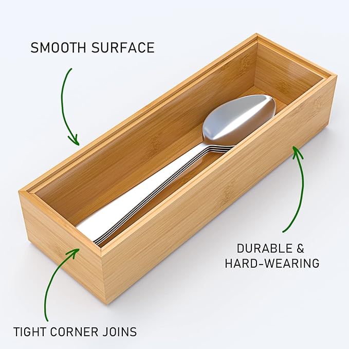 Silverware Tray for Drawer, Stackable Kitchen Bamboo Drawer Organizer 9" x 3" x - Image 5