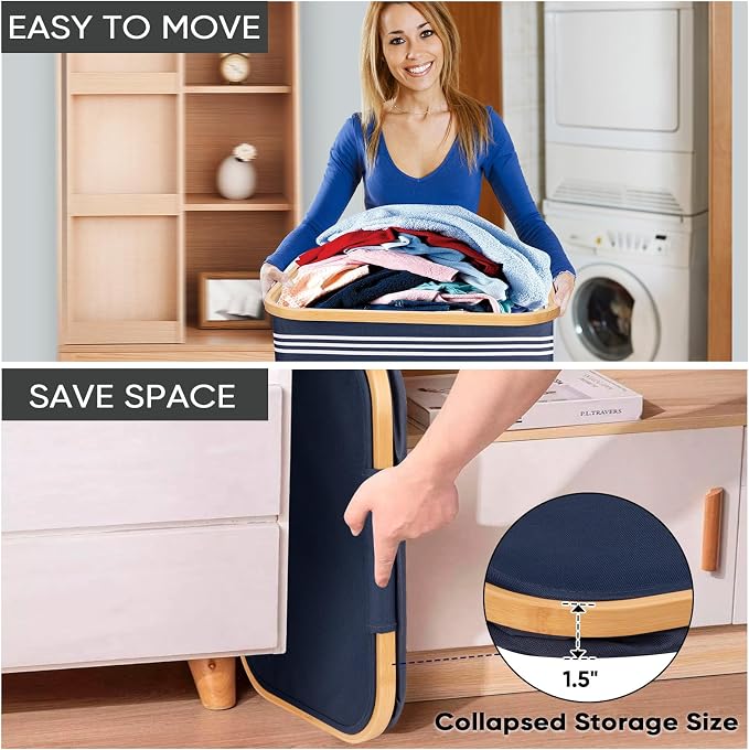 BALEINE Laundry Hamper with Lid, Tall Laundry Baskets with Bamboo Pull Handles - Image 6
