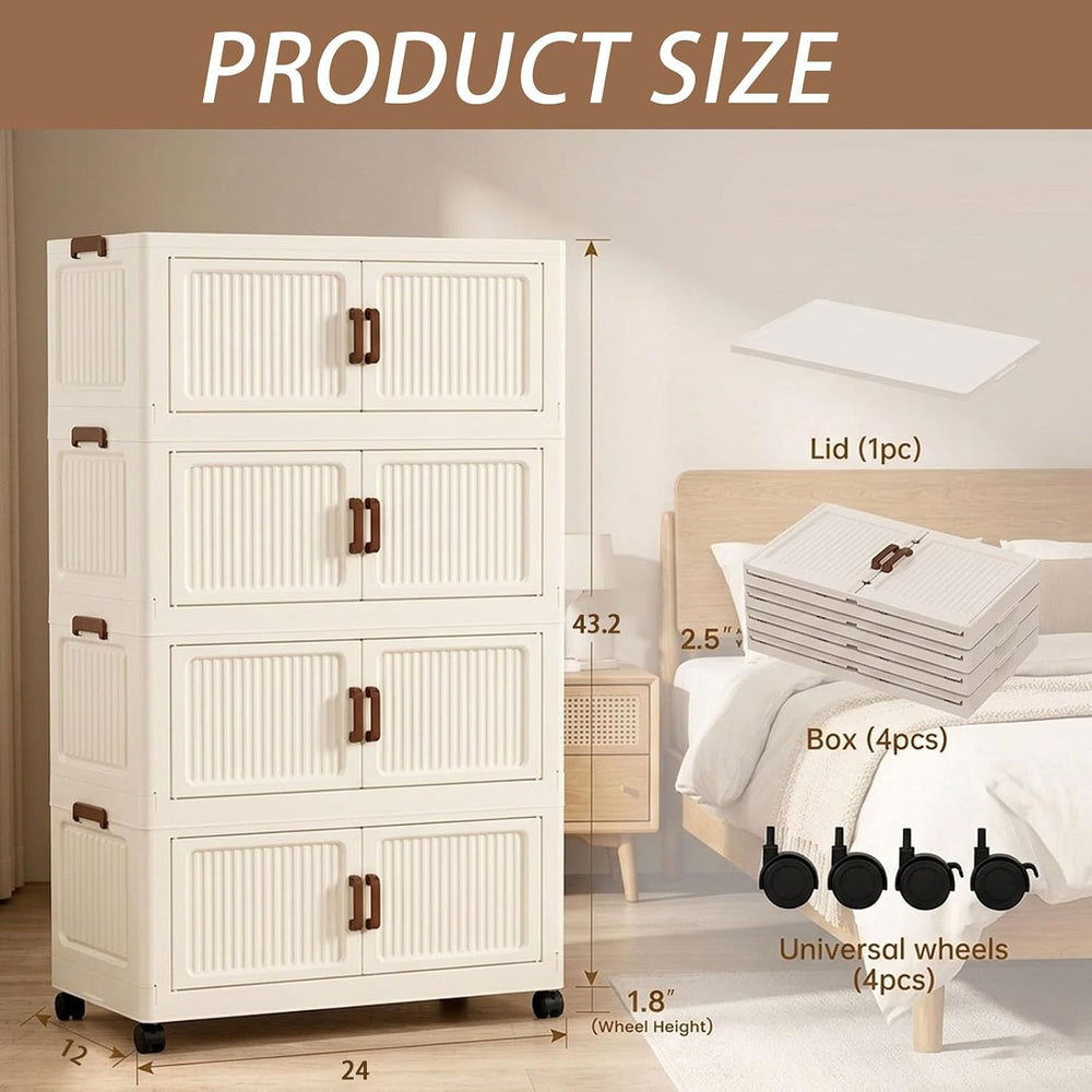 124QT Modular Stackable Storage Bins with Lids, Rolling Lidded Storage Contai...