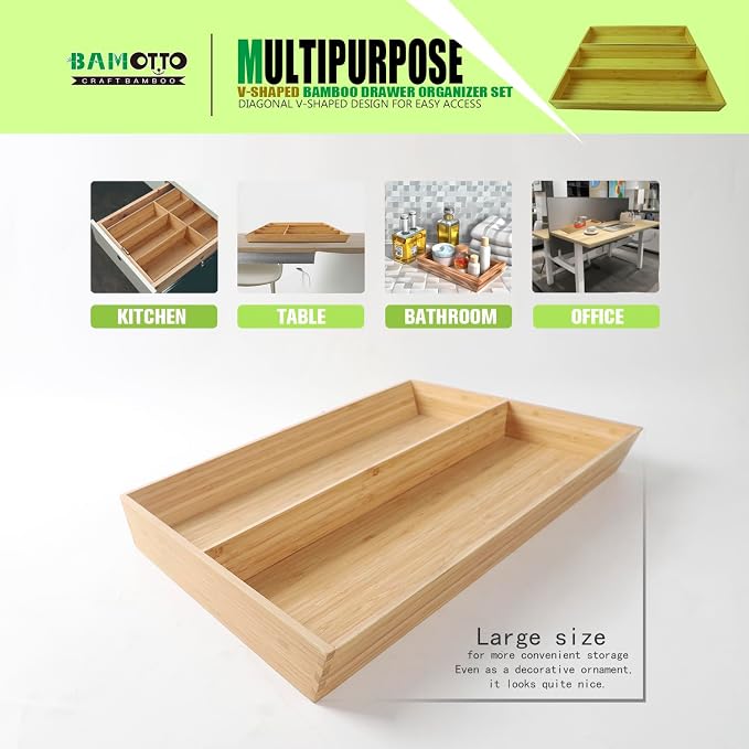 2-Piece V-Shaped Bamboo Drawer Organizer - Image 5