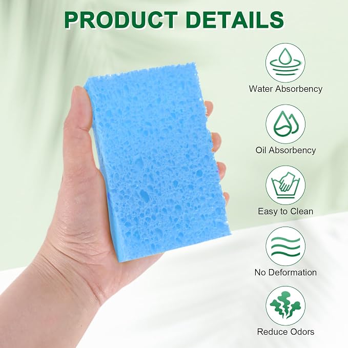 12-Pack Kitchen Sponges, Condense Eco Cellulose Non-Scratch Scrub Heavy Sponge - Image 2