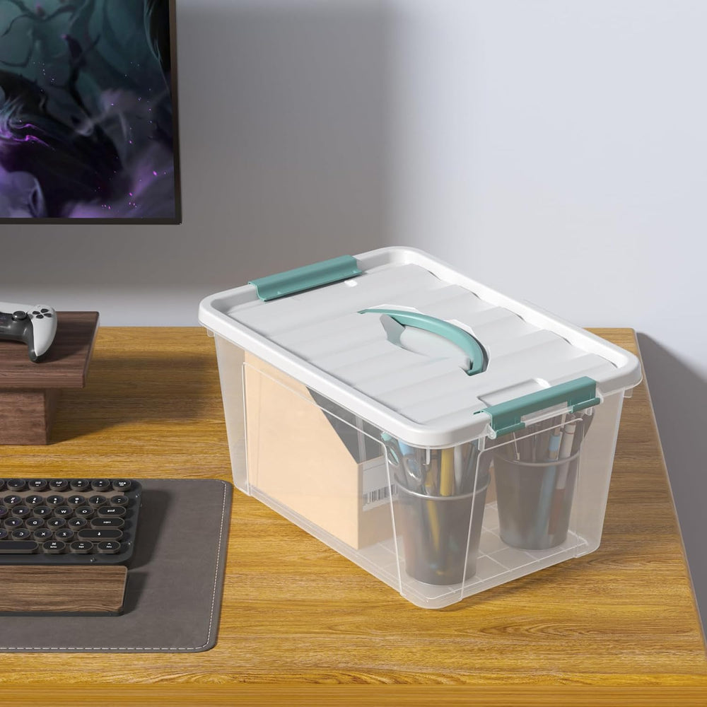 14 Quart Clear Storage Boxes with Handles, Plastic Latching Bins with Lids, 6...