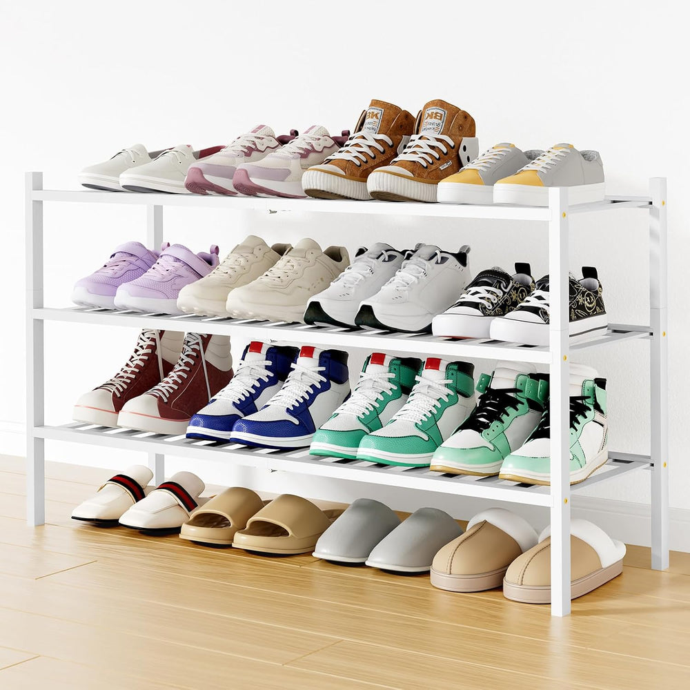 Smiry Bamboo Shoe Rack, 16 Vertical Slats, 3 Tier - 33.7" Wide, White