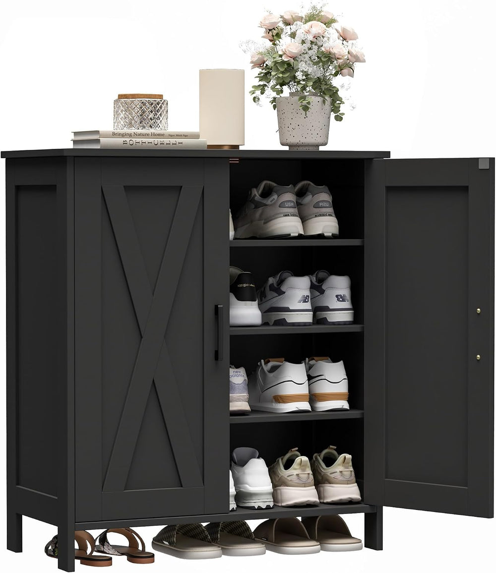 Homleke Farmhouse Shoe Cabinet with 2 Barn Doors & Wood Legs
