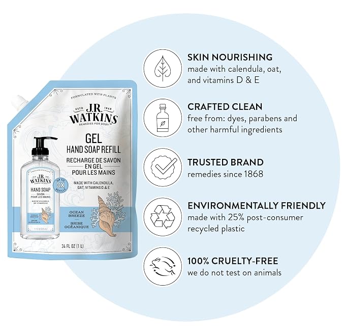 J.R. Watkins Gel Hand Soap Refill Pouch, Scented Liquid Hand Wash - Image 2