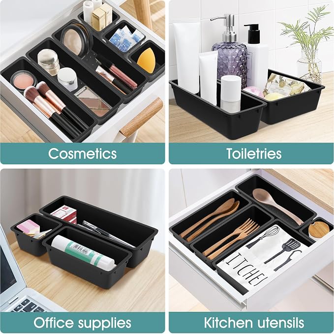 WOWBOX 25 PCS Plastic Drawer Organizer Set, Desk Drawer Divider Organizers and - Image 5