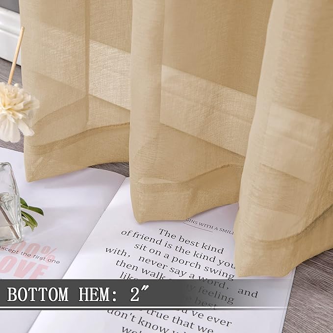 Tollpiz Short Sheer Curtain Living Room Linen Textured Curtains Sheer Light - Image 4