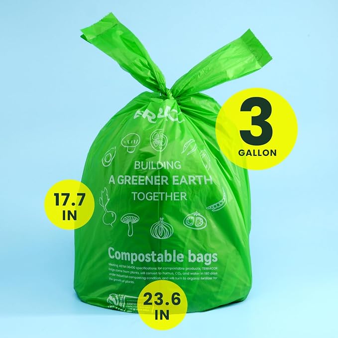 Compost Bags, 3 Gallon Compostable Food Scrap Bags Handle Tie, Certified by BPI - Image 5