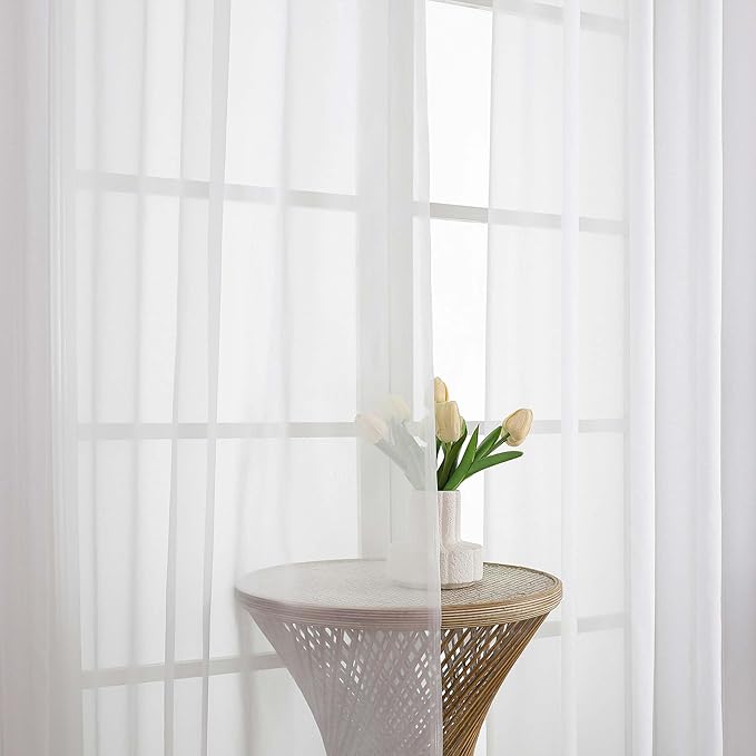 Chyhomenyc Extra Long White Sheer Curtains 144 inch 2 Panels, Translucent - Image 8