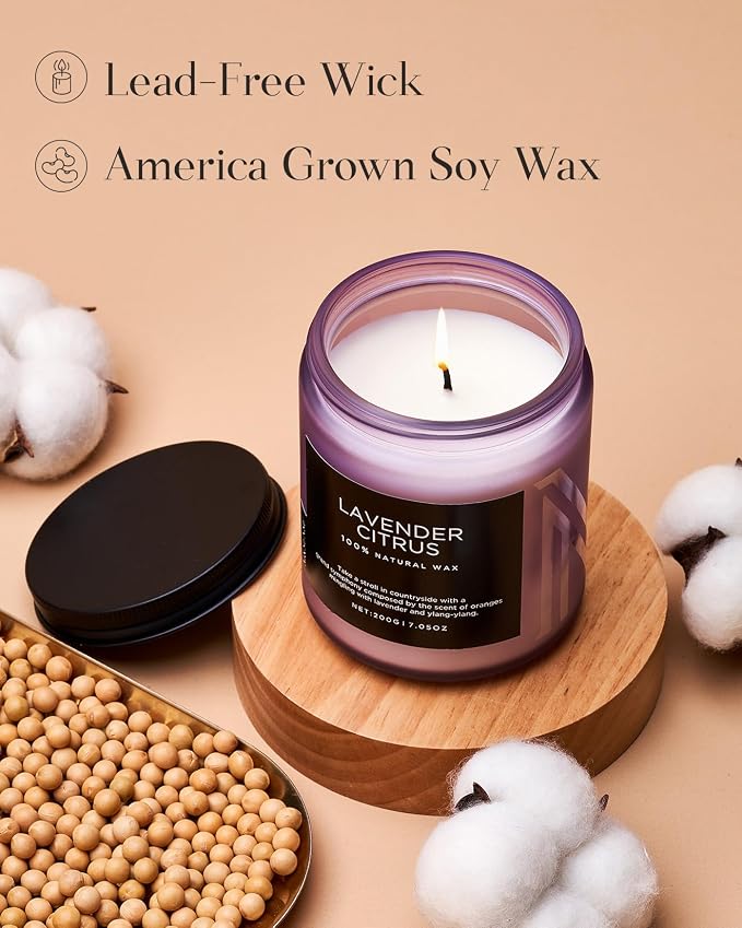 M&SENSE Lavender Citrus Scented Candle, Natural Soy Wax - Image 3
