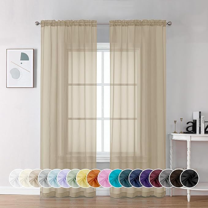 Chyhomenyc Taupe Sheer Curtains 72 Inch Length 2 Panels, Light Filtering Soft by Chyhomenyc