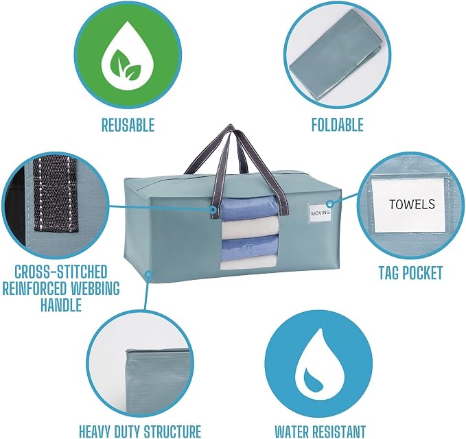 VENO 10 Pack Moving Bags for College, Heavy-Duty Storage Totes, Moving Boxes - Image 7