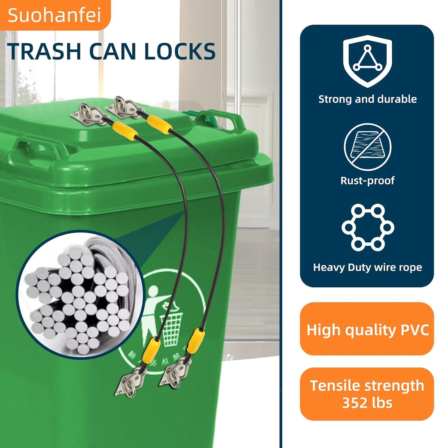 4 Pcs Trash Can Lid Lock for Animal, Bear Proof Trash Can Locks, Universal Outdoor Heavy Duty Garbage Bin Lock for Raccoon, Easy to Install