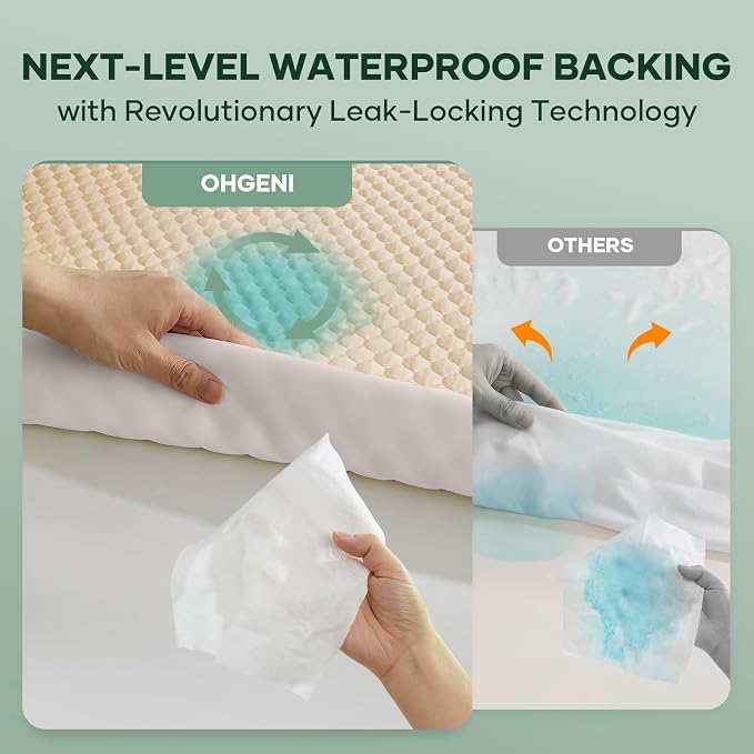 OhGeni 100% Waterproof Mattress Protector, Queen Size Mattress Pad, Fits 6"-20" - Image 3