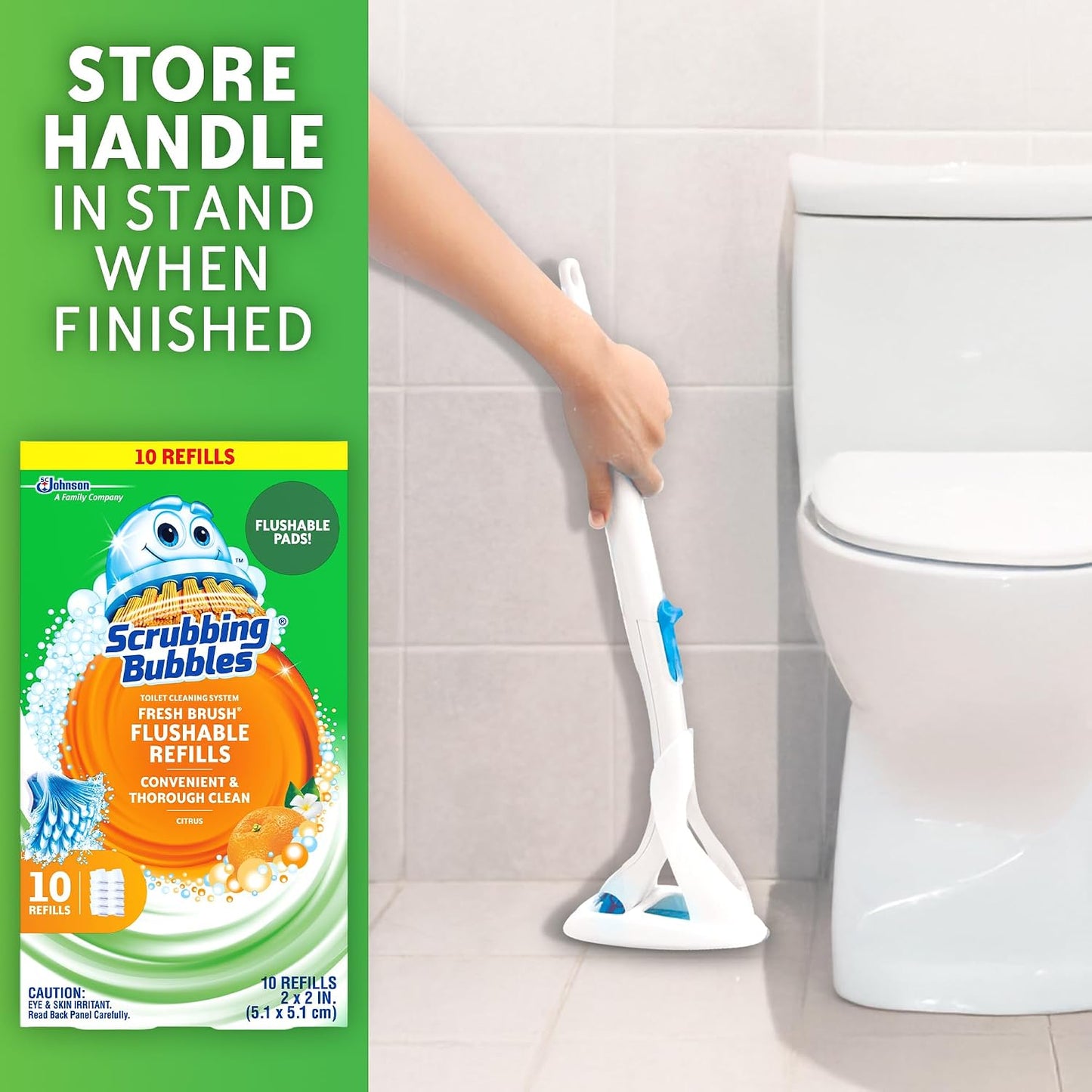 Scrubbing Bubbles Flushable Toilet Bowl Wand Cleaner Refills, Fresh Brush Cleaner Toilet Refill Pads, Removes Limescale & Odors, Citrus Scent, 10 Count (Pack of 12)