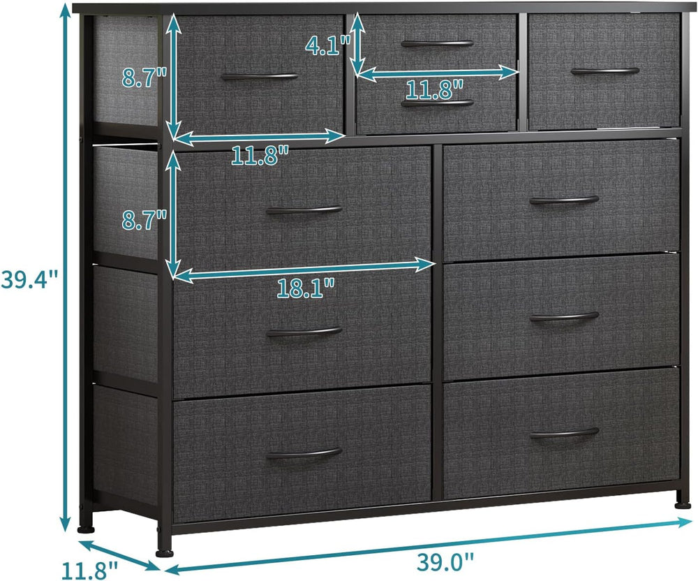 LUMTOK 10 Drawers Dresser with Fabric Bins for Bedroom,Closets，Dark Gray