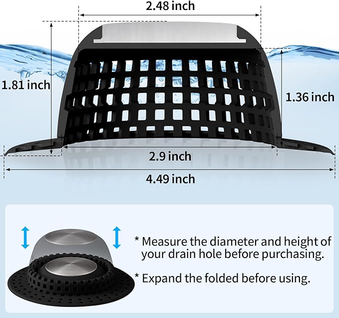 Shower Drain Hair Catcher, Bathtub Drain Cover Foldable Silicone Shower & Tub - Image 6
