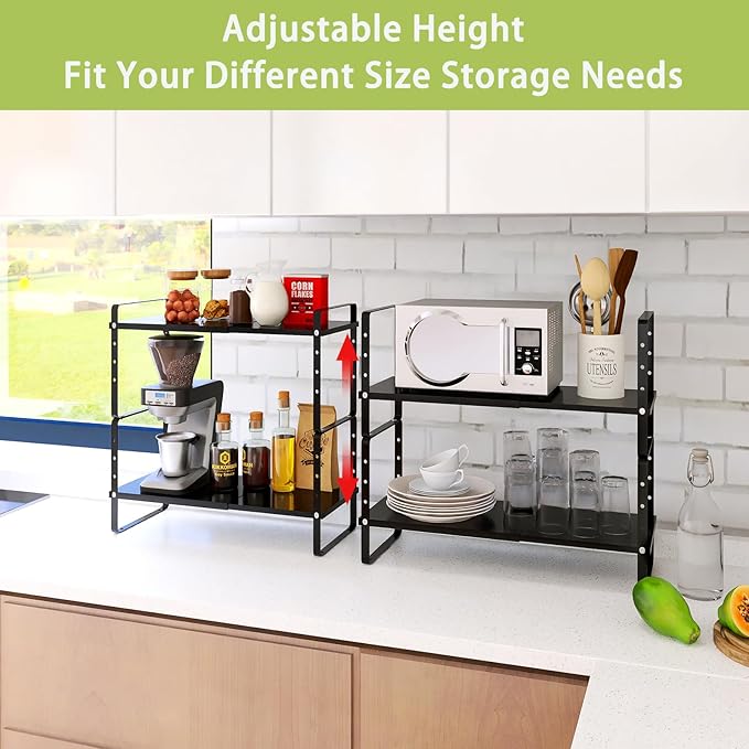 Expandable Cabinet Shelf Organizer Rack, Stackable Kitchen Counter Storage - Image 4