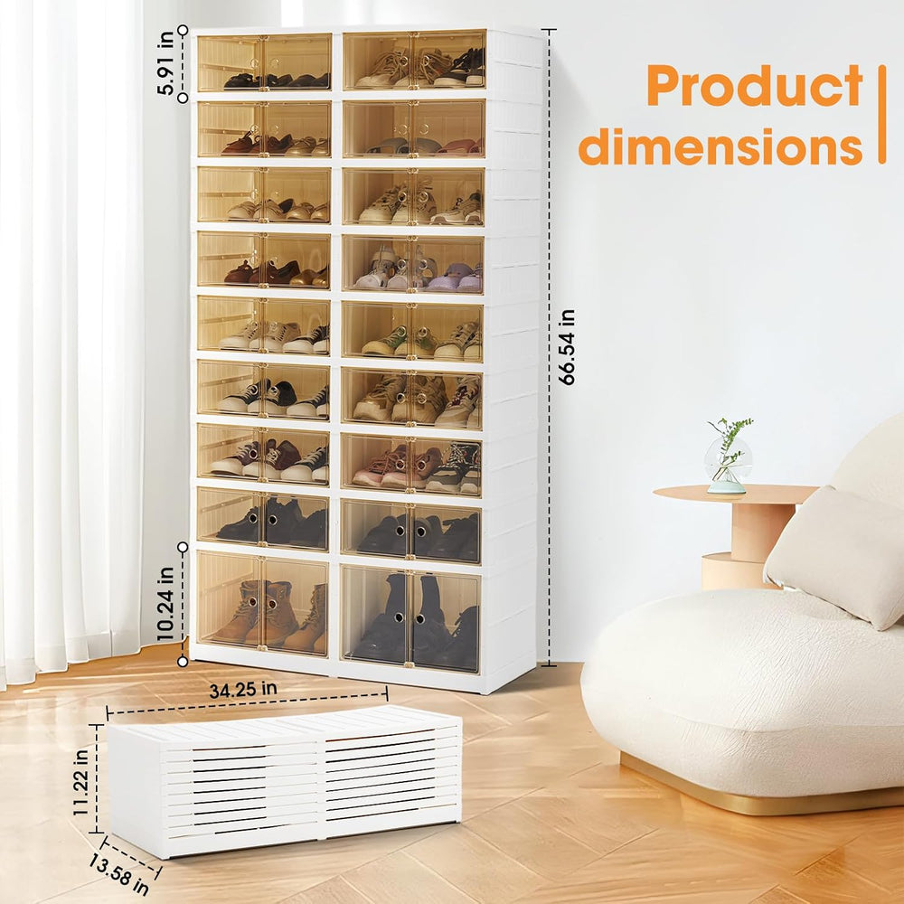 36Pairs Folding Shoe Rack Storage Device,Large Plastic Folding Shoe Cabinet