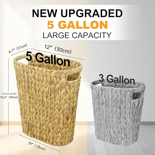 Wicker Trash Can, Bathroom Trash Can, Water Hyacinth Wicker Waste Basket - Image 2