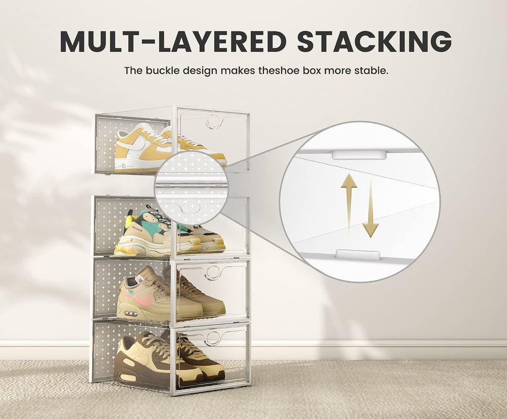 Pinkpum XXL 12 Pack Shoe Storage Box Clear Plastic Stackable Shoe Organizer