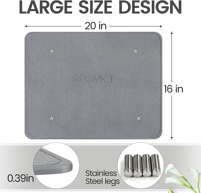 Large Stone Dish Drying Mats for Kitchen Counter, Super Absorbent Fast Drying - Image 2