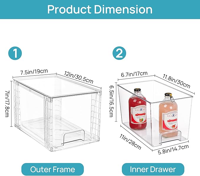 Vtopmart 4Pack Large Stackable Kitchen Pantry Storage Drawers, Acrylic Drawer - Image 2