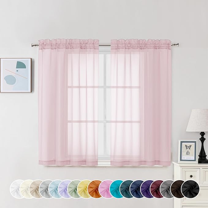 Chyhomenyc Sheer Curtains 45 Inch Long 2 Panels, Short Voile Drapes by Chyhomenyc