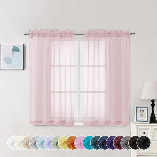 Chyhomenyc Sheer Curtains 45 Inch Long 2 Panels, Short Voile Drapes by Chyhomenyc