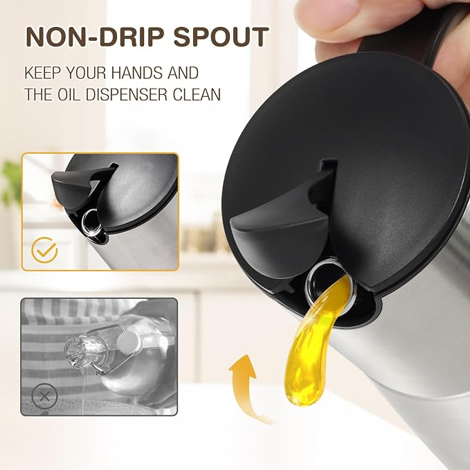 Vucchini Oil Dispenser Bottle Stainless Steel-Auto Flip Kitchen Oil and Vinegar - Image 2