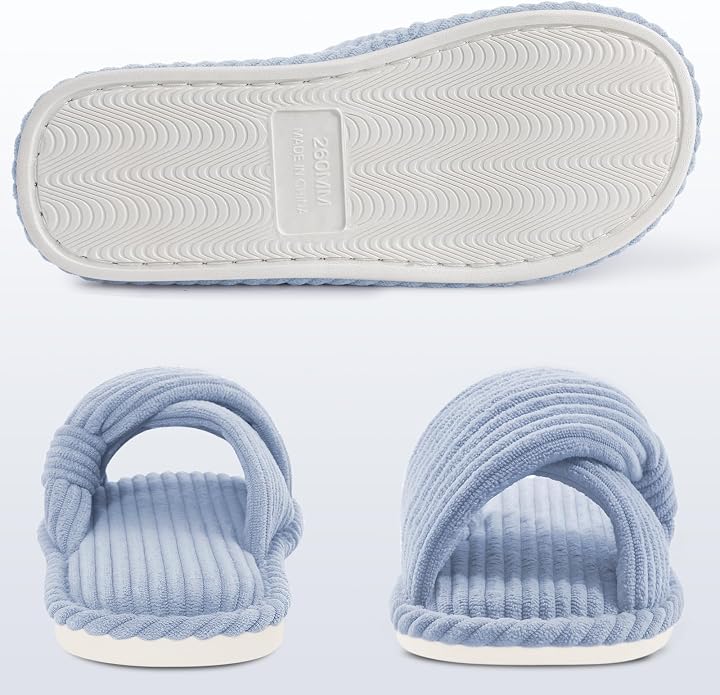 Evshine Summer House Slippers for Women Corduroy Cross Bow Indoor Slippers Open - Image 5