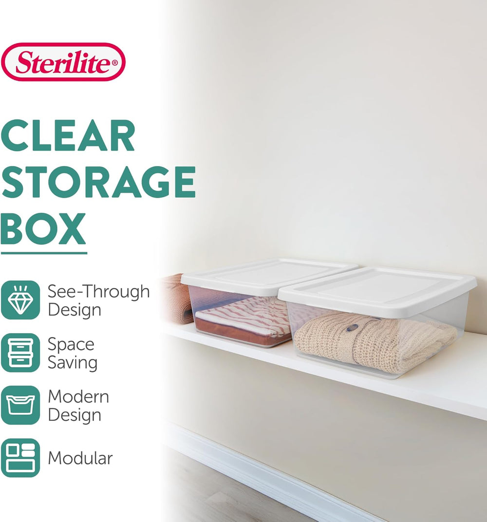 Sterilite Storage Box Stackable Tote, White, 12 Quart, 12 Pack