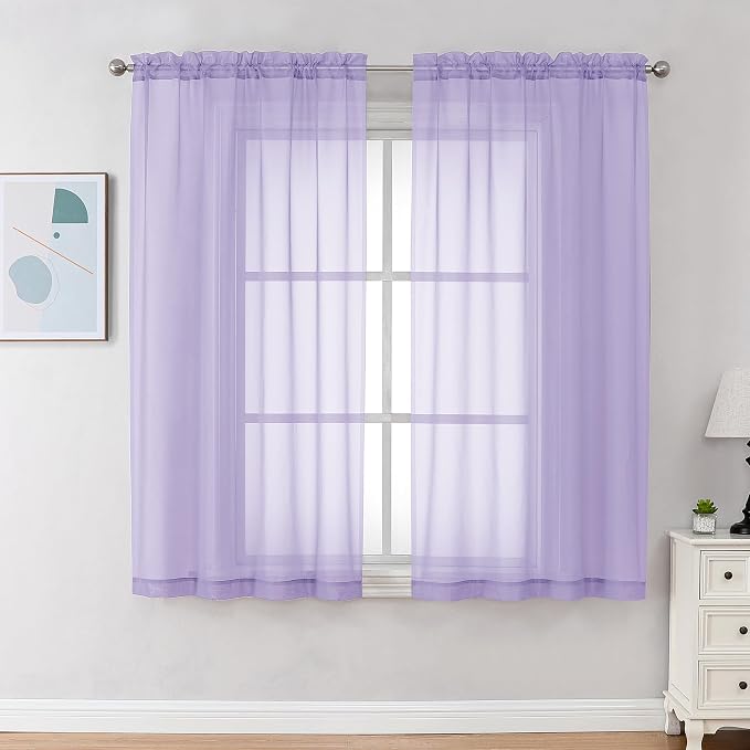 Chyhomenyc Lilac Sheer Curtains 45 Inch Long 2 Panels, Light Filtering Rod by Chyhomenyc