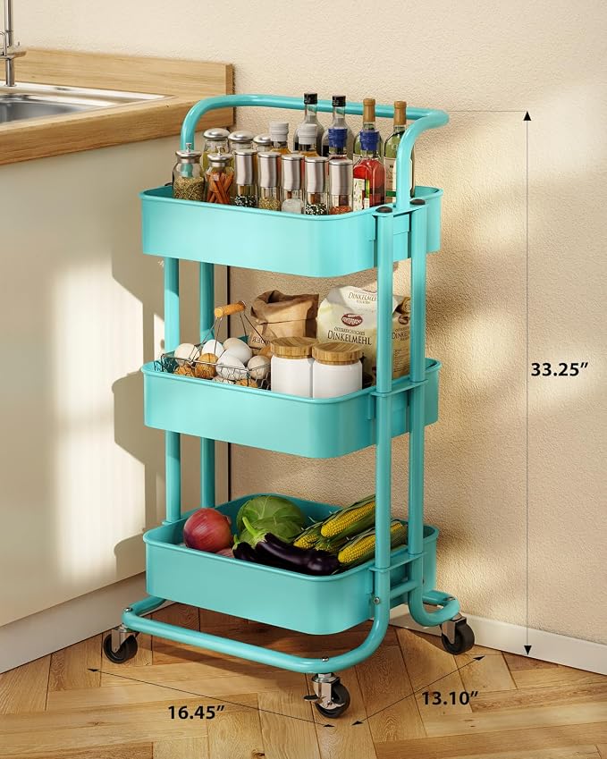 Pipishell 3 Tier Mesh Utility Cart, Rolling Metal Organization Cart - Image 2