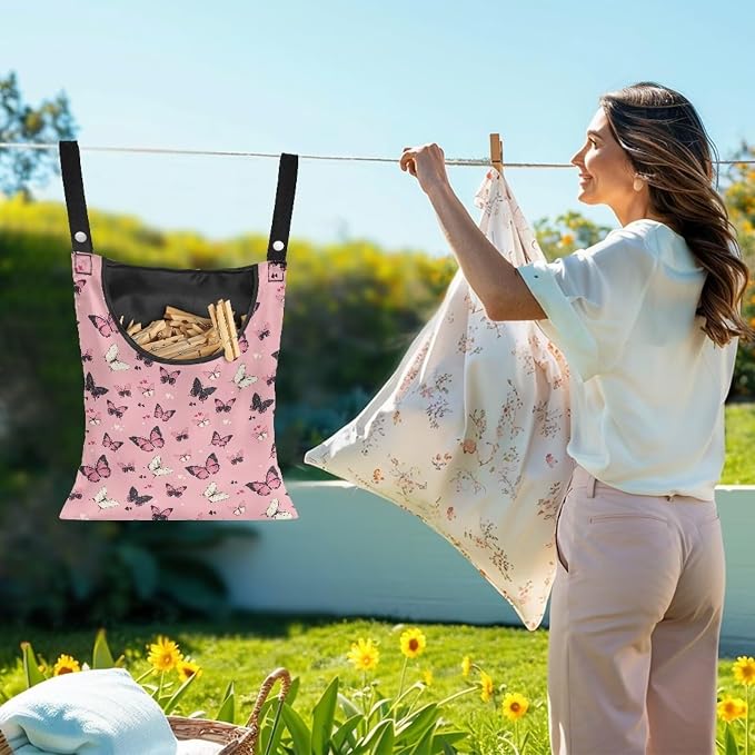 Butterfly Print Clothes Pin Hanging Bag, Stylish Clothespin Bag - Image 2