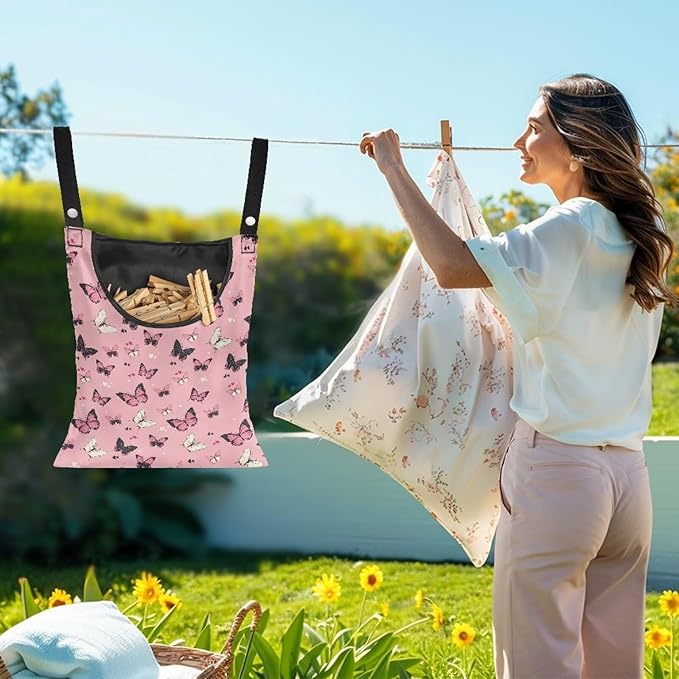Butterfly Print Clothes Pin Hanging Bag, Stylish Clothespin Bag - Image 2