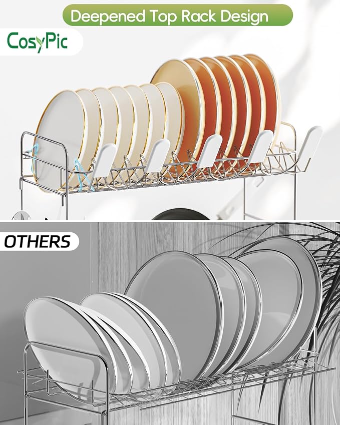 2 Tier Dish Drying Rack, Thicker Premium 304 Stainless Steel Dish Racks - Image 3