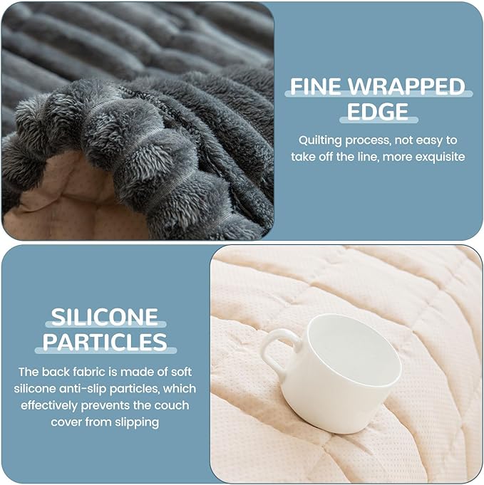 OTOB Couch Covers for 3 Cushion Sofa Pet Friendly, Plush Fuzzy Non Slip Sofa - Image 4